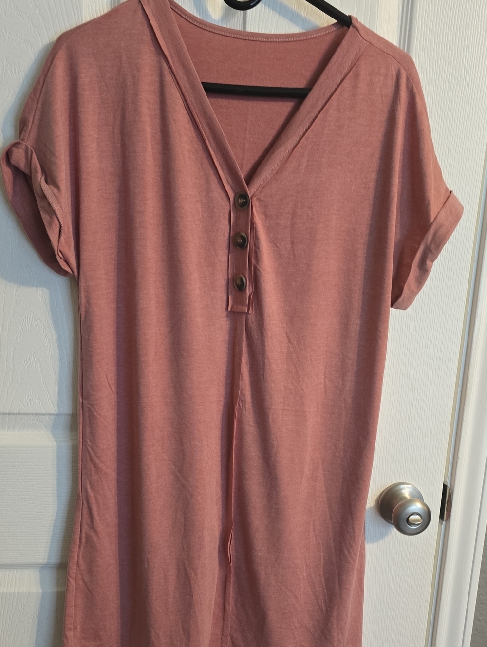 Women's V-Neck Button Front Dress in Dusty Rose